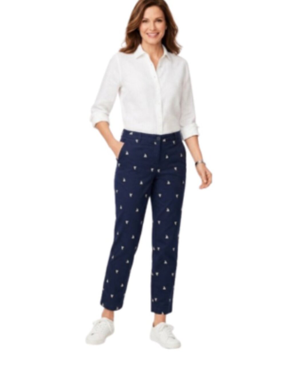 Talbots The Weekend Chino Pants Ankle Navy Embroidered Sailboats Preppy Fun sz 8